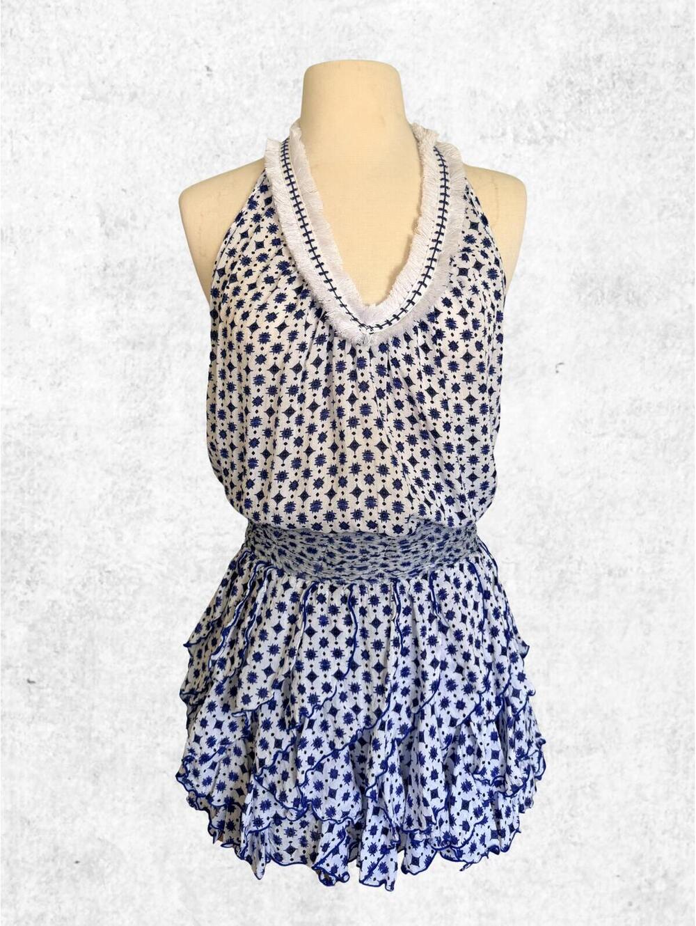 Poupette St Barth Mini Dress(S) | Blue & White Ruffle Dress